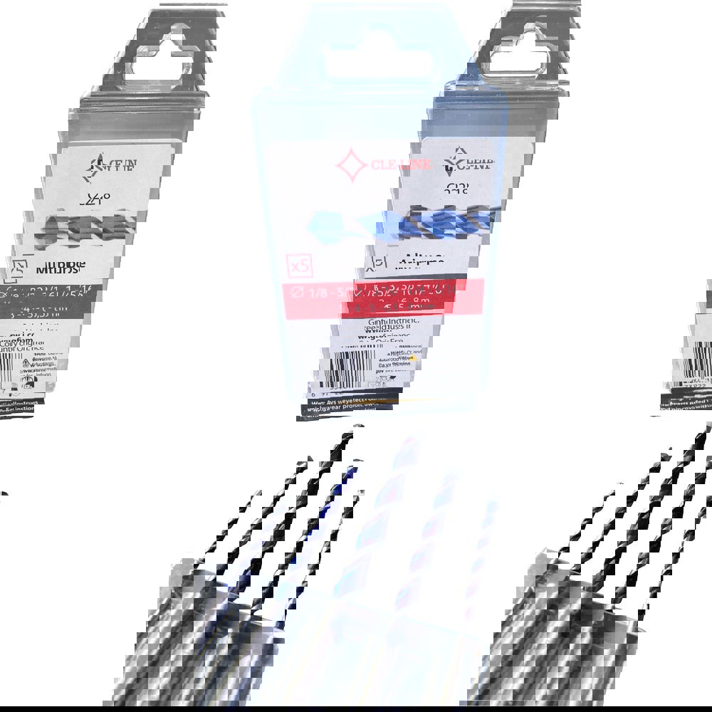 Drill Bit Set: Maintenance Length Drill Bits, 5 Pc, 0.125